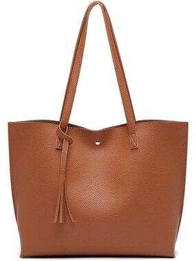 Women’s Russet Soft Faux Leather Tote Bag Tassel Large Shoulder Purse